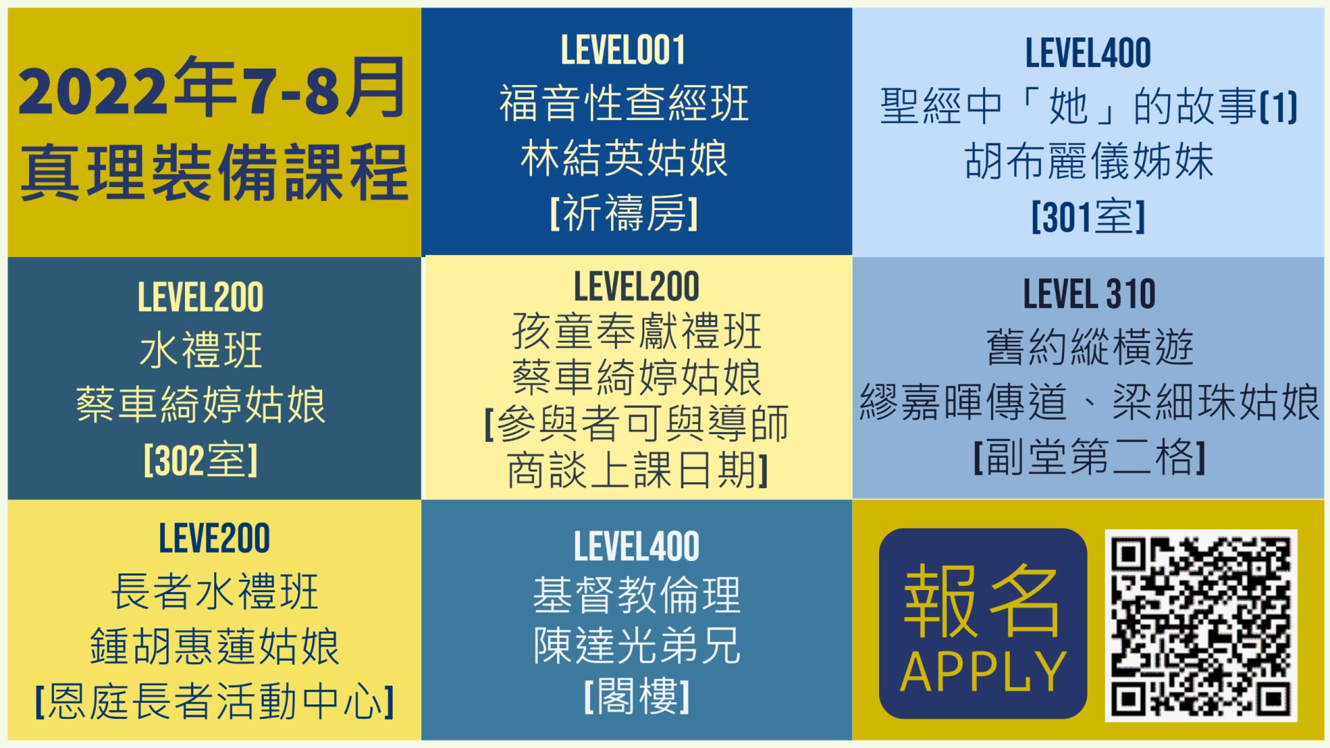 2022年7至8月份真理裝備課程